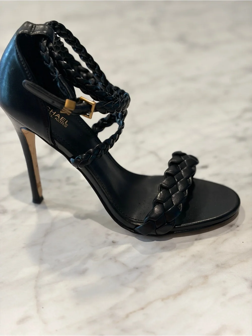 Michael Kors Astrid Braided Black Stiletto Sandal Sz 7